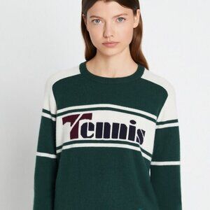 Tory Burch CASHMERE RETRO Tennis Crewneck SWEATER XL